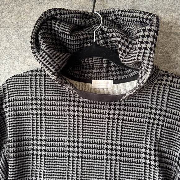 John Elliott Hoodie Black White Plaid Houndstooth Cropped Sweatshirt - Picture 3 of 12